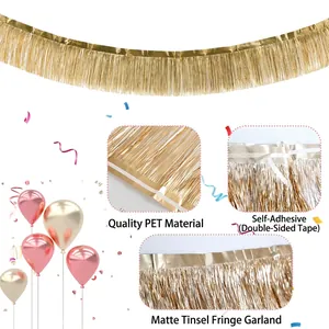 Matte gold rain silk fringe curtain for party backdrops with adhesive tape decoration
