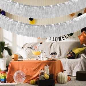 Silver matte fringe garland for festive party background and ceiling decoration
