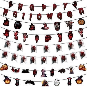 Halloween Bloody Banner Scary Party Hanging Decoration With Skull Pumpkin Ghost Horror Atmosphere Props For Haunted House Bar