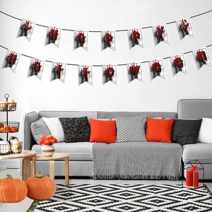 Halloween Happy Halloween banner with red blood handprints for haunted house party decor