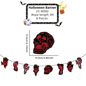 Halloween bloody skull banner garland with 8 pieces for scary party wall decorations