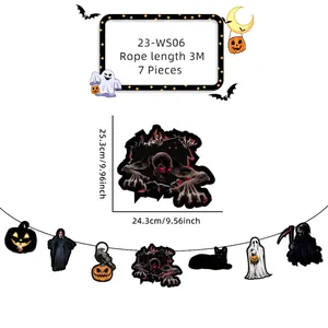 Detail view of 3-meter Halloween banner set with ghost, pumpkin and raven decorations