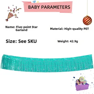 Detailed view of the lake blue star foil fringe curtain made of PET for party backdrop