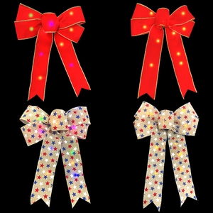 Kit de Matériel DIY Nœud de Noël Lumineux LED Nœud en Velours de Jute Imprimé Étoile Décoration pour Sapin de Noël Maison
