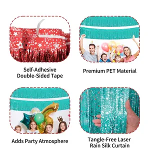 Star rain fringe curtain banner for party decoration with laser star PET tinsel fringe