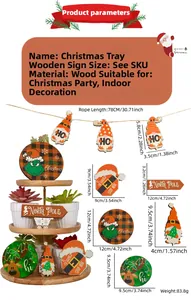 Size chart for Christmas tiered tray wood signs set showing detailed item measurements