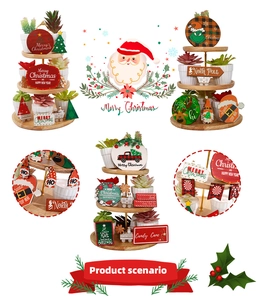 Detailed view of Christmas tiered tray wood signs with gnome and festive motifs