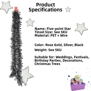 Detailed specifications of 2m PET tinsel garland with stars for Christmas tree and party decor