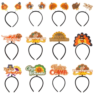 Set of 12 Thanksgiving themed headbands featuring turkey and pumpkin designs