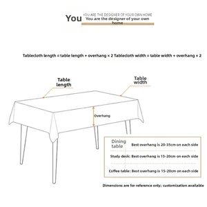 Guide for measuring tablecloth drop sizes on dining table desk and coffee table surfaces