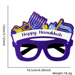 Purple felt Hanukkah party glasses with Menorah and Star of David decorations