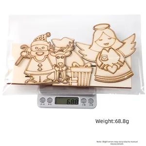 Detailed view of Christmas wooden ornaments weighing 68.8g in a transparent package