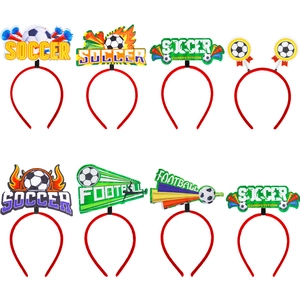 Set of 8 colorful football party headbands with soccer medals and trophies for fans