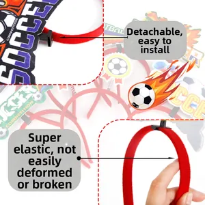 Detail view of durable soccer headband with detachable felt charms and elastic band