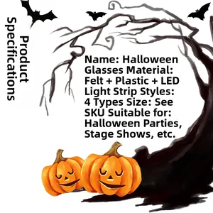 Detail of Halloween LED glasses with felt pumpkin design and integrated glowing light strips