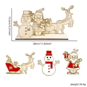DIY paintable wooden Christmas desk ornaments set with Santa, reindeer and snowman