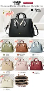 Detail view of fashion handbags featuring silk scarf handles and organized interior layout