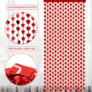 Red heart and star metallic fringe curtain with self-adhesive tape for party backdrop