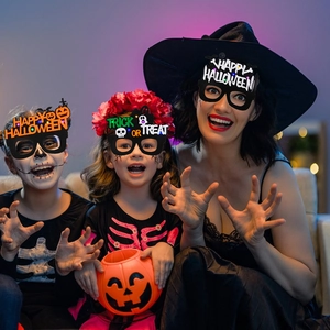 LED light-up Halloween glasses for parties featuring spooky bat and pumpkin designs