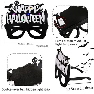 LED Happy Halloween felt glasses with skull and bat design for party decorations