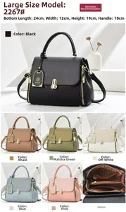 Detailed size chart of chic pebbled leather tote showing 24x12x19cm dimensions and six colors