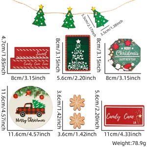 Detailed view of Christmas tiered tray wood decor set with precise size specifications