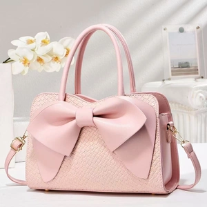 Women Handbag PU Leather Large Bowknot Woven Texture Elegant Shoulder Crossbody Bag Chic Top Handle Satchel