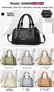 Detailed size specifications for a stylish faux leather handbag with seven color options