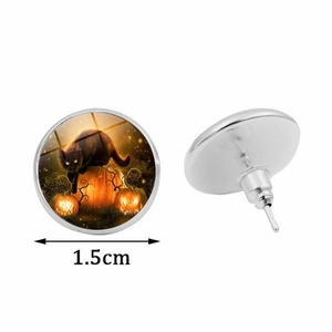 Boucles d'oreilles Halloween chat noir et citrouille sous dôme de verre de 1,5 cm