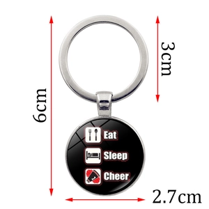 Eat Sleep Cheer time gem pendant keychain with silver metal ring and 2.7cm glass dome