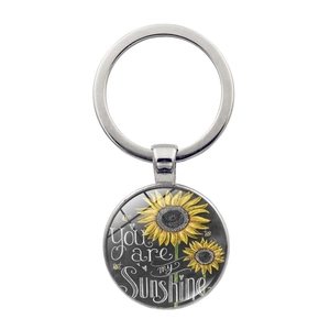 Porte-clés Cabochon en Verre Tournesol Vintage You Are My Sunshine en Alliage de Zinc Métal Bijoux Cadeau