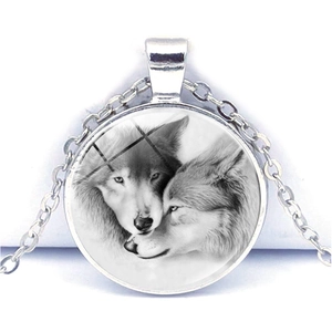 Collier Pendentif Artistique Loups Alliage De Zinc Cabochon En Verre Bijoux Animaux Rétro Colliers De Style Vintage Pour Hommes Femmes