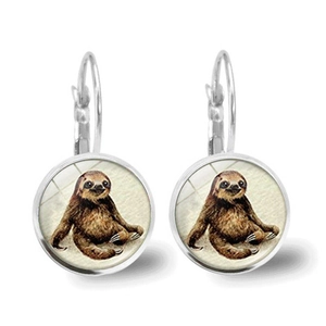 Cute Sloth Leverback Earrings Alloy Glass Round Cabochon Animal Jewelry Vintage Style Dangle Dainty Accessory For Women