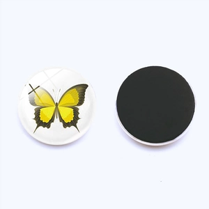 Macro view of 25mm glass butterfly fridge magnet showing front and magnetic back