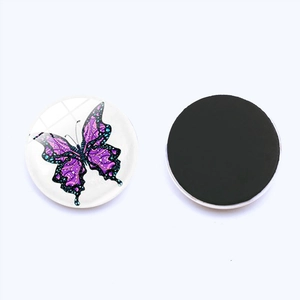 Colorful 25mm purple butterfly glass refrigerator magnet with strong magnetic back
