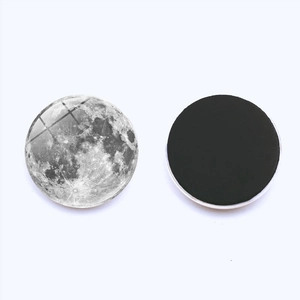 Front and back view of 25mm moon glass cabochon fridge magnet with black magnetic base