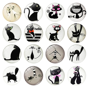 Artistiek Abstract Zwarte Kat Koelkastmagneet 25mm Rond Kristalglas Tijd Edelsteen Magnetisch Whiteboard Decoratie Voor Keuken Kantoor