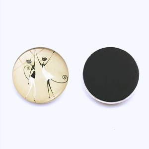 Set van 30mm ronde glazen koelkastmagneten met abstracte minimalistische zwarte kat ontwerpen