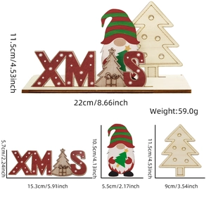 Detailed size specifications for DIY wooden Christmas gnome tabletop decor with XMAS lettering