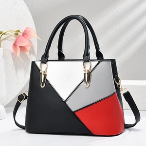 Geometric Colorblock Handbag Women PU Leather Large Capacity Shoulder Crossbody Bag Fashion Commute Tote