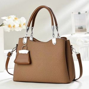 Women Woven Texture PU Leather Handbag Large Capacity Crossbody Bag With Detachable Strap And Mini Pendant Accessory Hand Bag