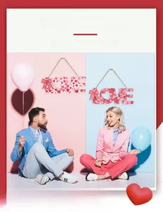 Valentine's Day LOVE door sign with red roses and pink hearts for wedding wall decor
