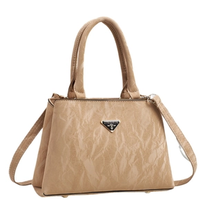 Elegante beige Handtasche mit Plissee-Textur, Doppelgriffen und abnehmbarem Schultergurt