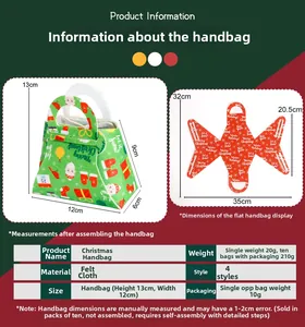 Size chart showing assembly dimensions of 13x12cm Christmas felt gift bags