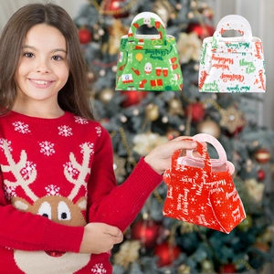 Christmas non-woven gift bags with Santa and reindeer prints in red, green and white