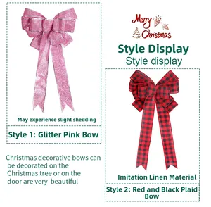 Détails des nœuds de Noël de 45 cm en paillettes roses et motif à carreaux rouges et noirs