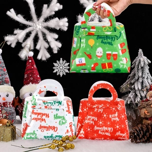 Christmas felt gift bags set featuring snowman and Santa patterns for holiday party favors