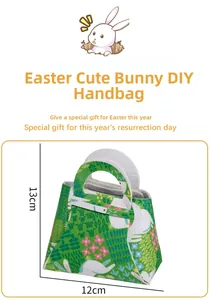 Detailed size view of Easter DIY felt gift bag featuring white bunny and 12x13cm dimensions