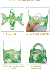 Step-by-step assembly guide for a green felt Easter bunny gift bag with DIY folding process