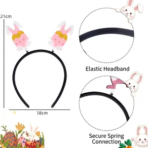 Paashaas hoofdband met roze glitter konijnenoren en elastisch veerontwerp